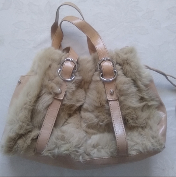 Leather fur bucket bag drawstring - Picture 1 of 8